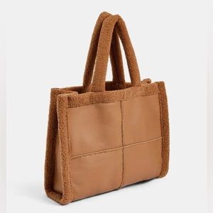 Tan Sherpa tote Bag LIKE DREAMS Women Soft Sherpa Tote Vintage Vegan leather